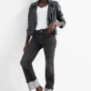 Cropped straight jeans - mid-rise waist - LYCRAÂ® denim-gray