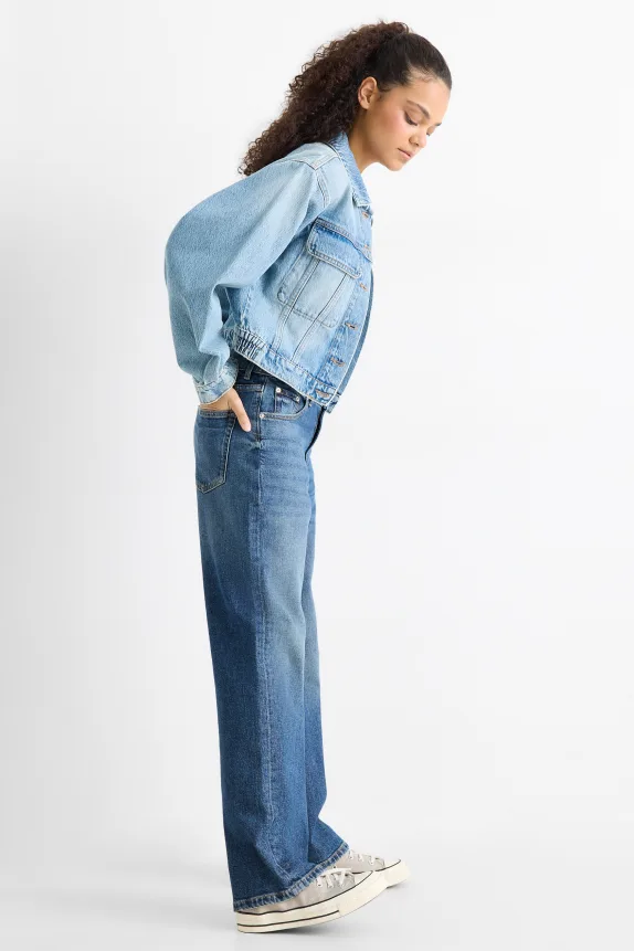 Baggy jeans - mid-rise waist blue denim
