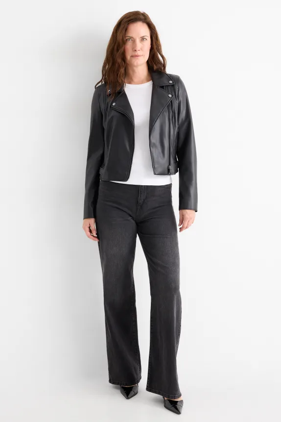 Wide leg jeans - high waist denim-dark gray