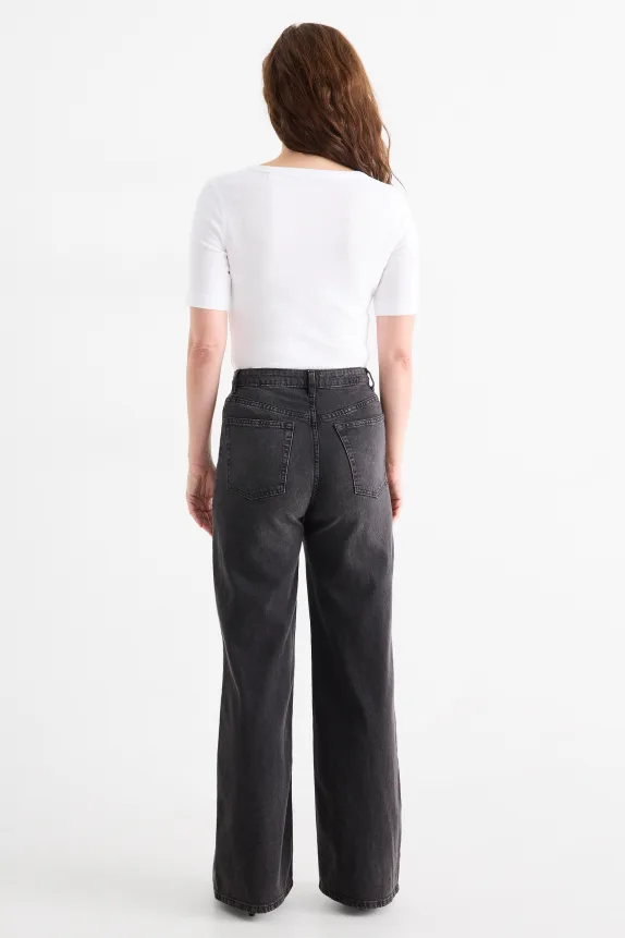 Wide leg jeans - high waist denim-dark gray