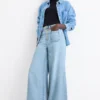 Wide leg jeans - high waist denim-light blue