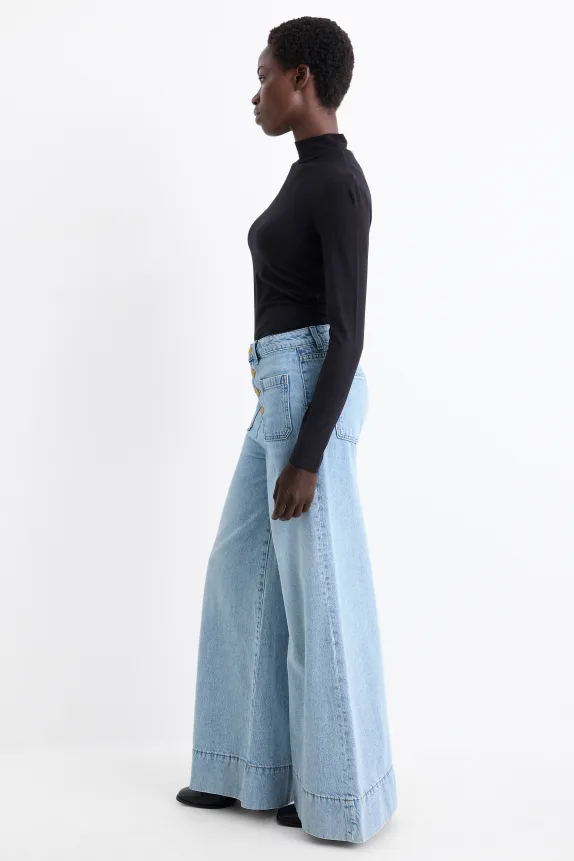 Wide leg jeans - high waist denim-light blue