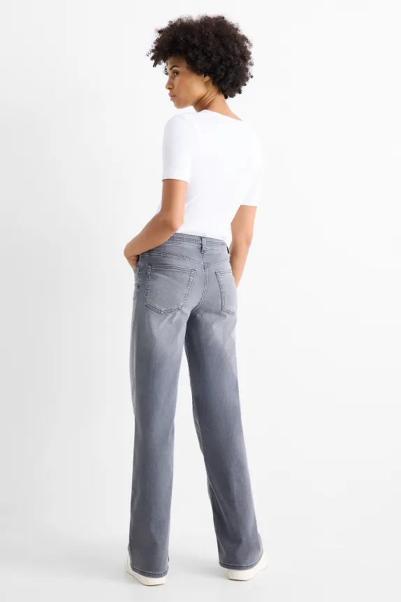 Wide leg jeans - mid-rise waist denim-gray