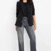 Wide leg jeans - mid-rise waist denim-gray