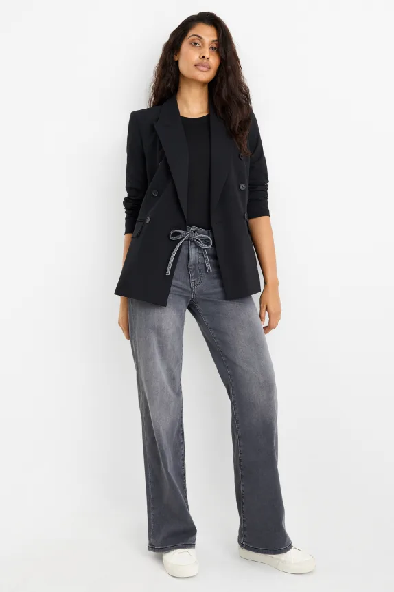Wide leg jeans - mid-rise waist denim-gray