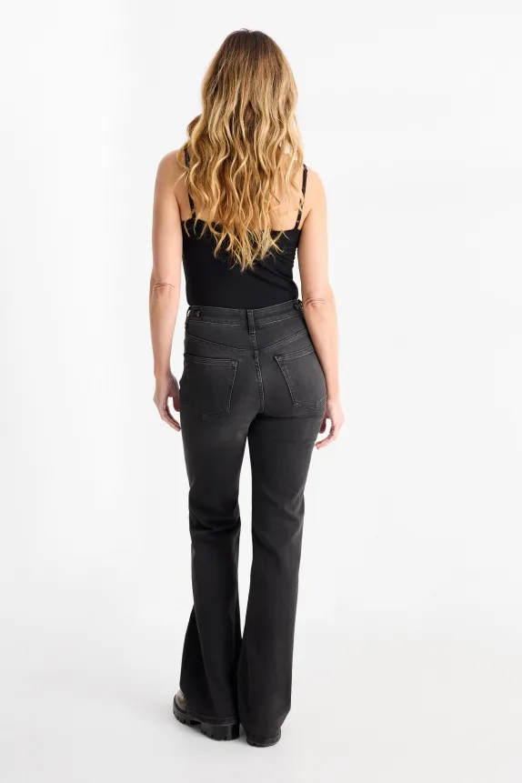 Flared jeans - high waist denim-dark gray