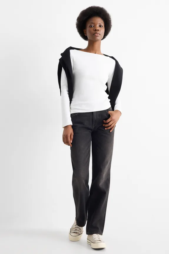 Straight jeans - low-rise waist denim-dark gray