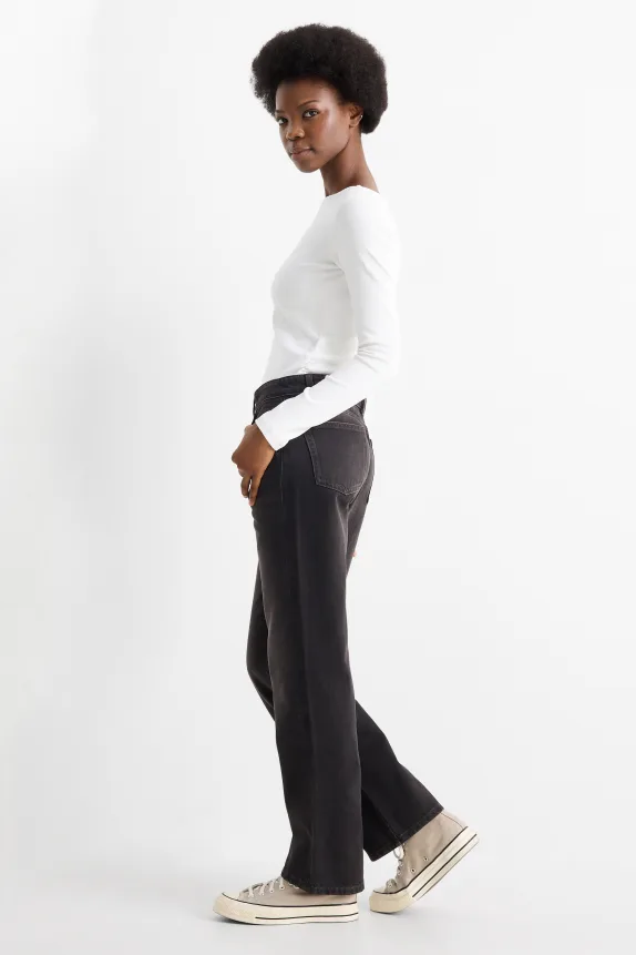 Straight jeans - low-rise waist denim-dark gray