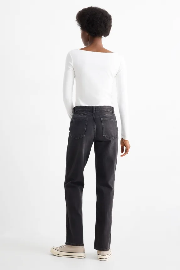 Straight jeans - low-rise waist denim-dark gray