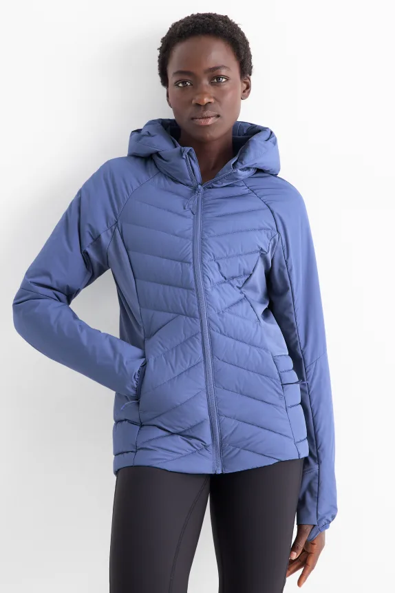 Quilted track jacket with hood blue