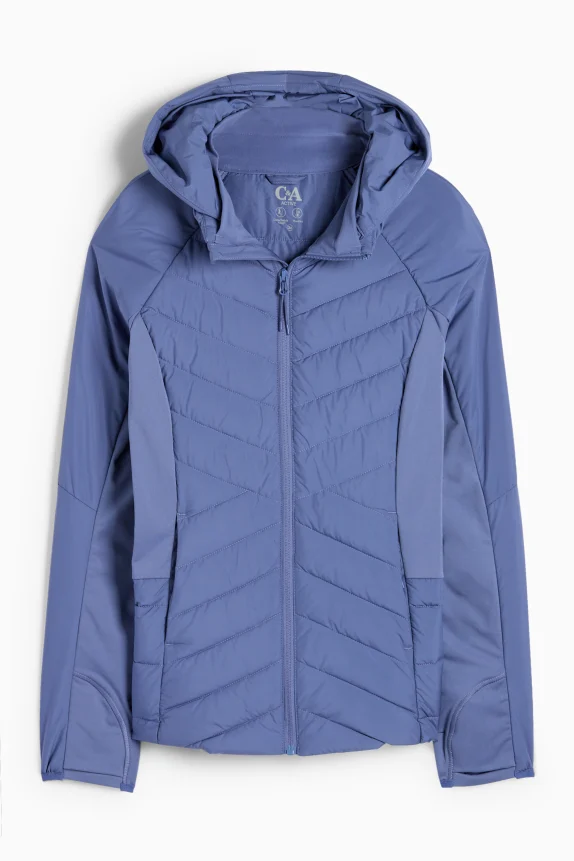 Quilted track jacket with hood blue