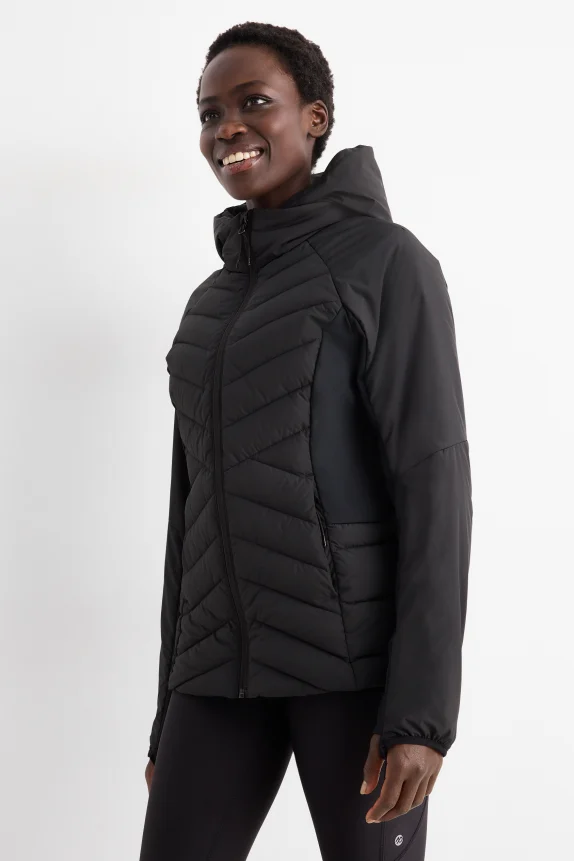 Quilted track jacket with hood black