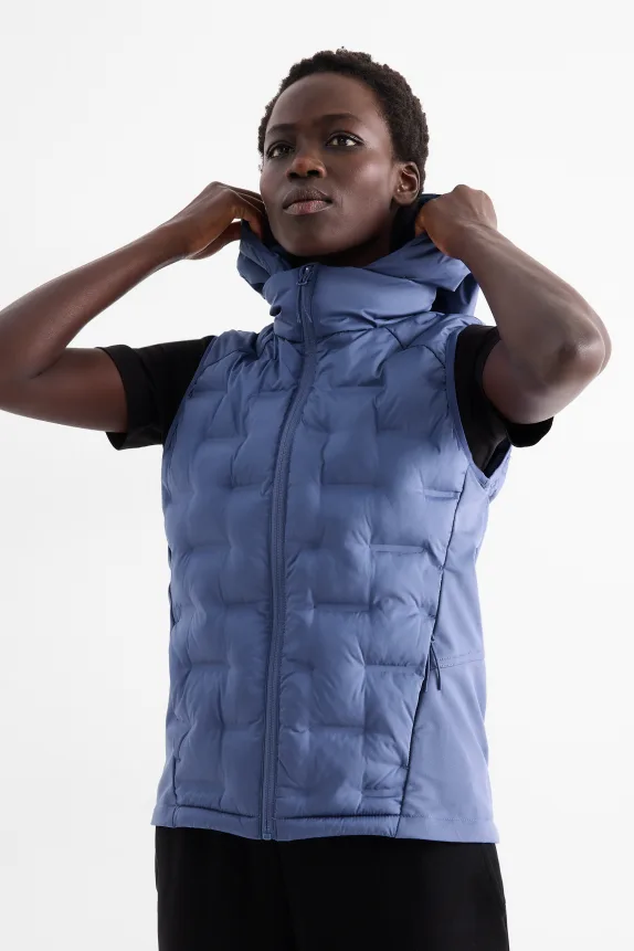 Technical quilted gilet with hood blue