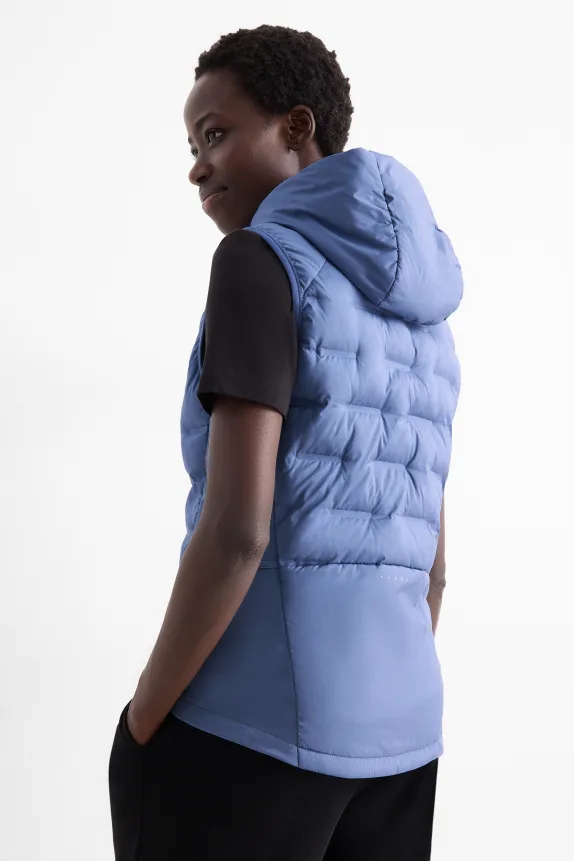 Technical quilted gilet with hood blue