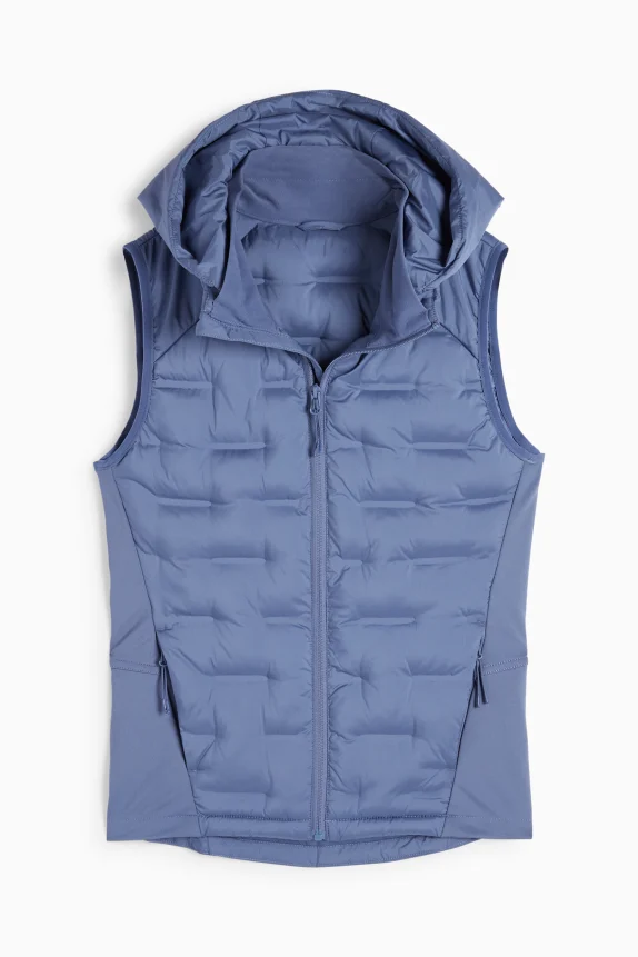 Technical quilted gilet with hood blue