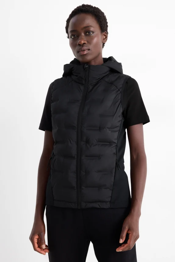 Technical quilted gilet with hood black
