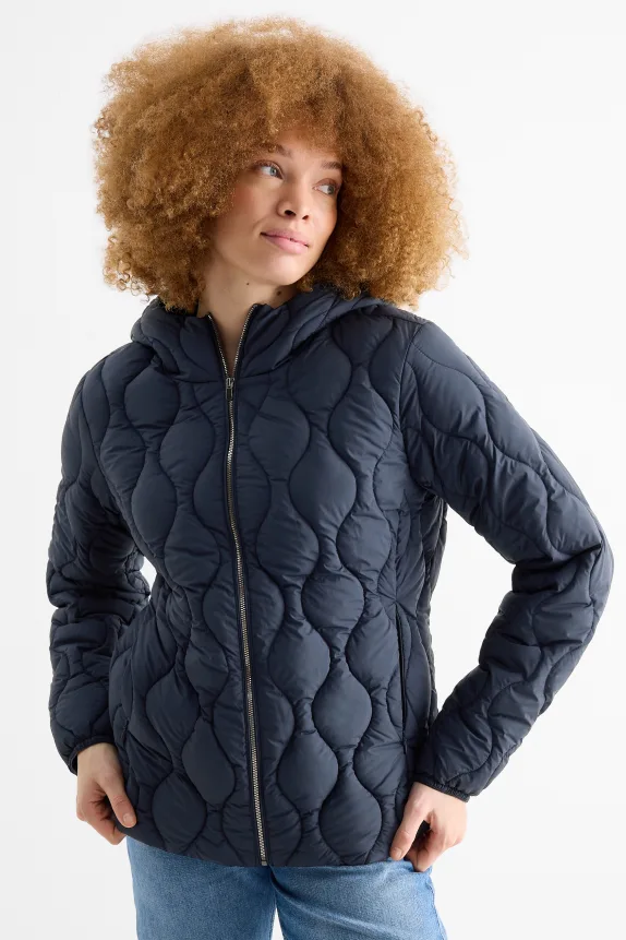 Quilted jacket with hood dark blue