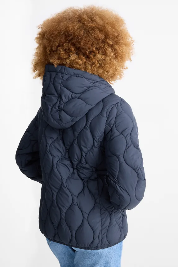 Quilted jacket with hood dark blue