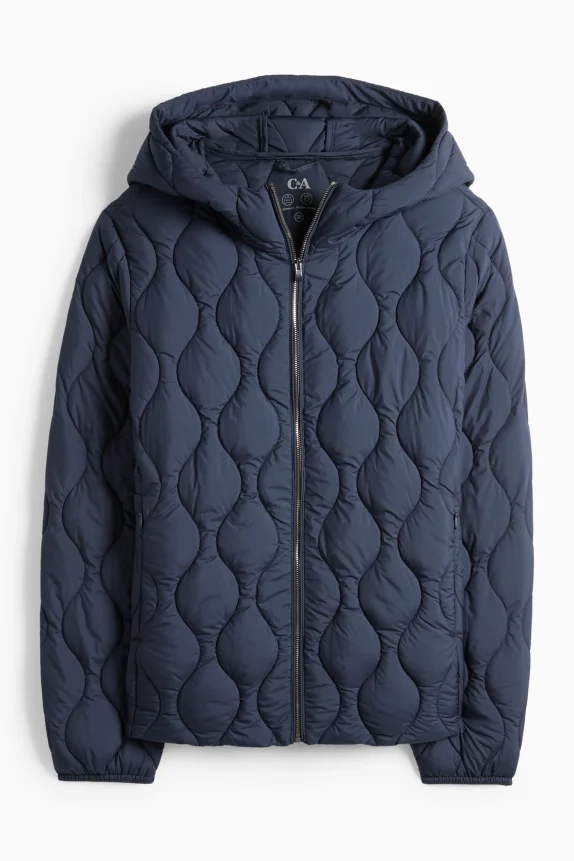 Quilted jacket with hood dark blue