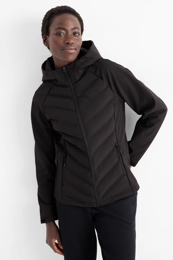 Technical thermal jacket with hood - water-repellent black