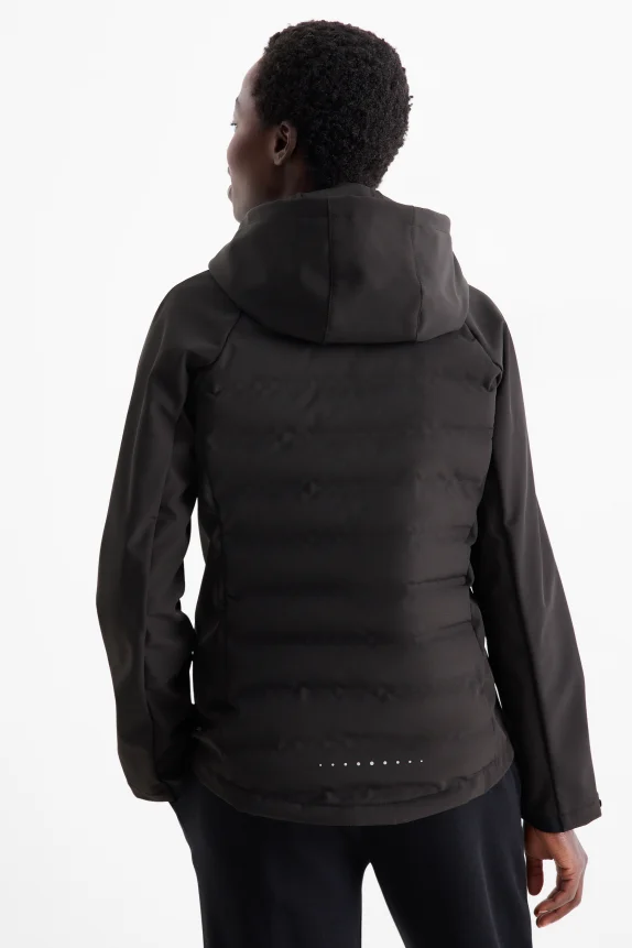 Technical thermal jacket with hood - water-repellent black