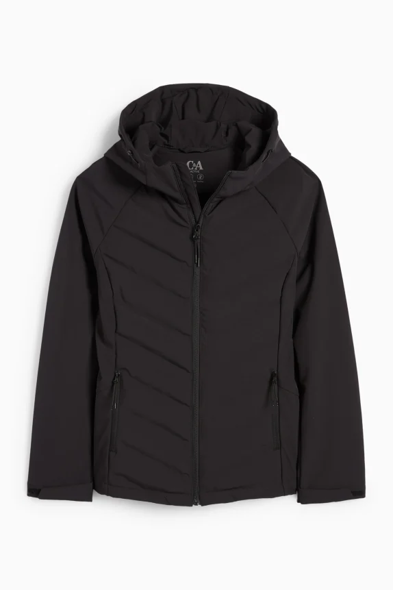 Technical thermal jacket with hood - water-repellent black