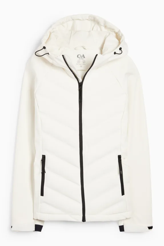 Technical thermal jacket with hood - water-repellent cremewhite
