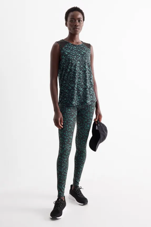 Active leggings - 4 Way Stretch - patterned black / turquoise