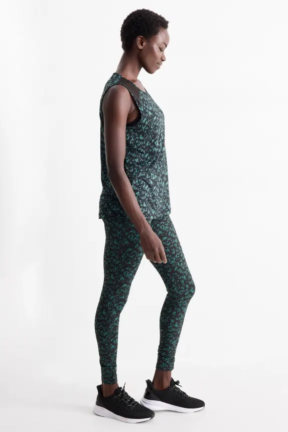 Active leggings - 4 Way Stretch - patterned black / turquoise