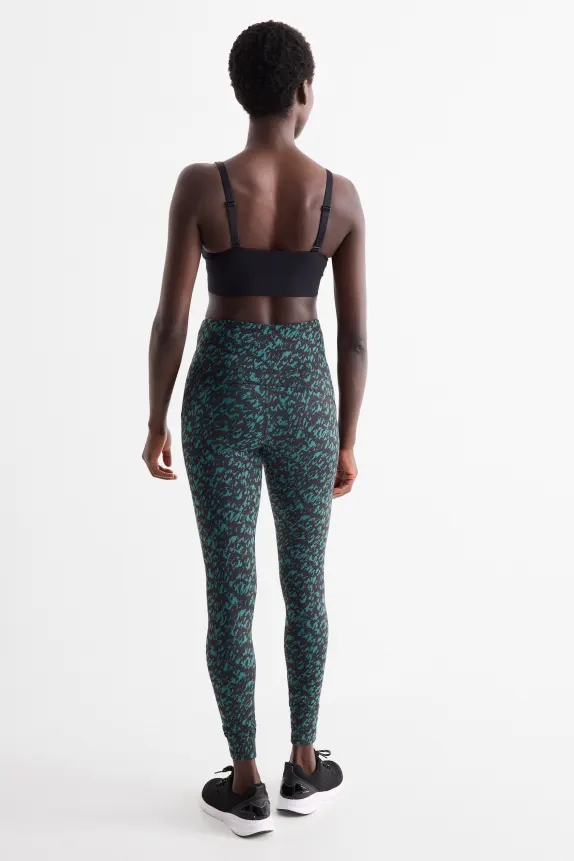 Active leggings - 4 Way Stretch - patterned black / turquoise