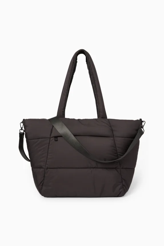 Large quilted shopper with detachable bag strap black