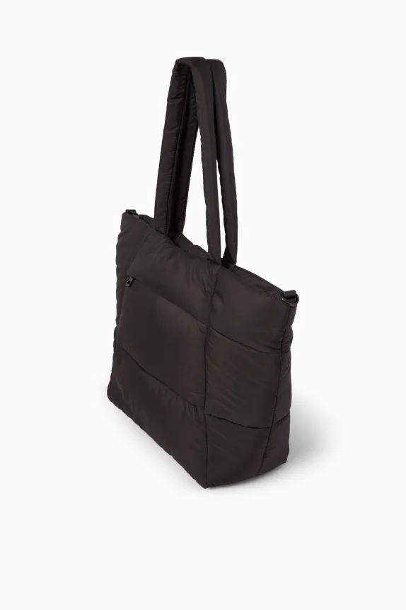 Large quilted shopper with detachable bag strap black