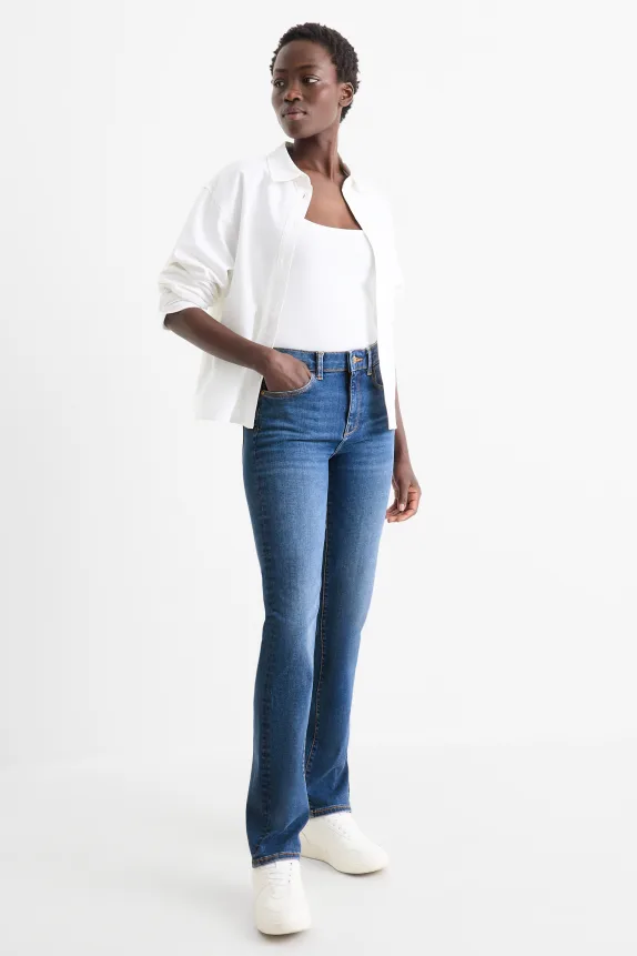 Straight jeans - mid-rise waist - shaping jeans - LYCRAÂ® blue denim