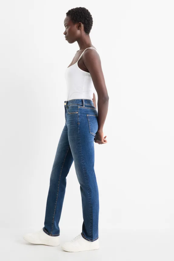 Straight jeans - mid-rise waist - shaping jeans - LYCRAÂ® blue denim