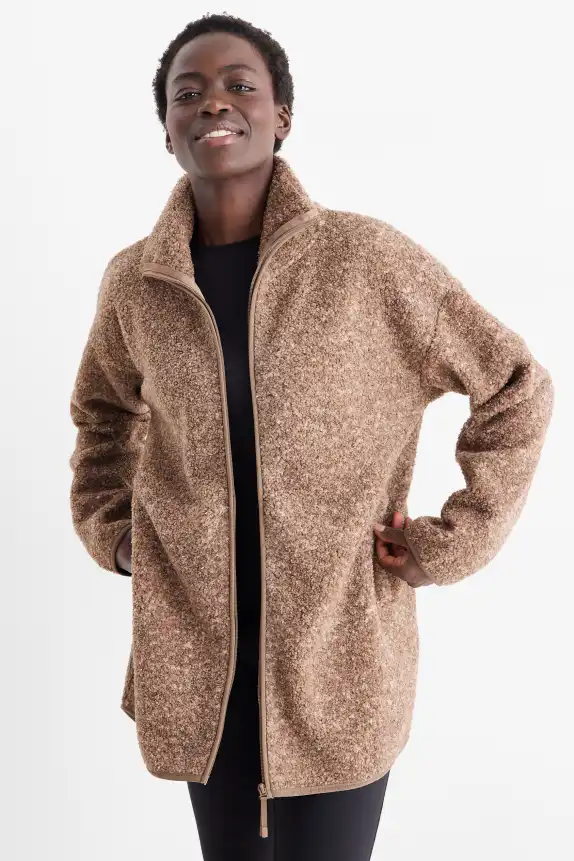 BouclÃ© technical zip-through sweatshirt brown