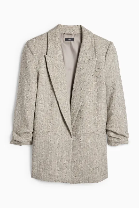 Long blazer - regular fit - patterned - textured taupe