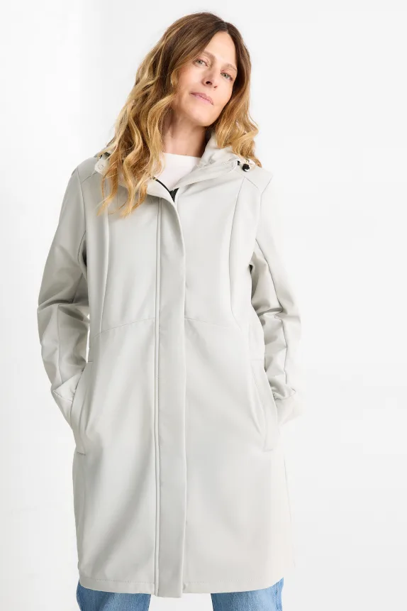 Softshell coat with hood - water-repellent - 4-way stretch light gray