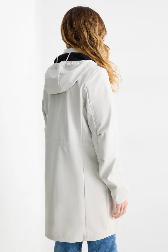 Softshell coat with hood - water-repellent - 4-way stretch light gray