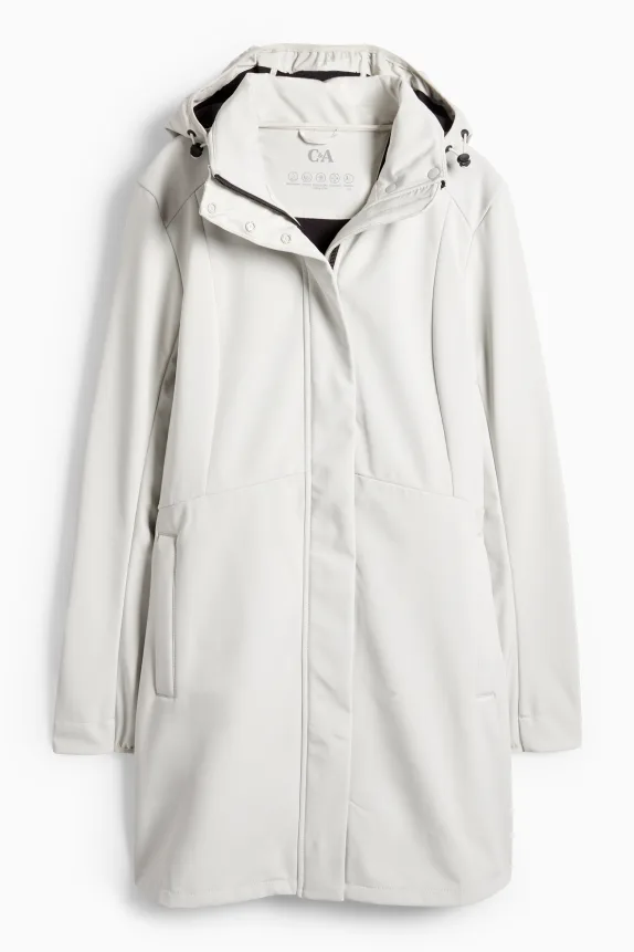 Softshell coat with hood - water-repellent - 4-way stretch light gray