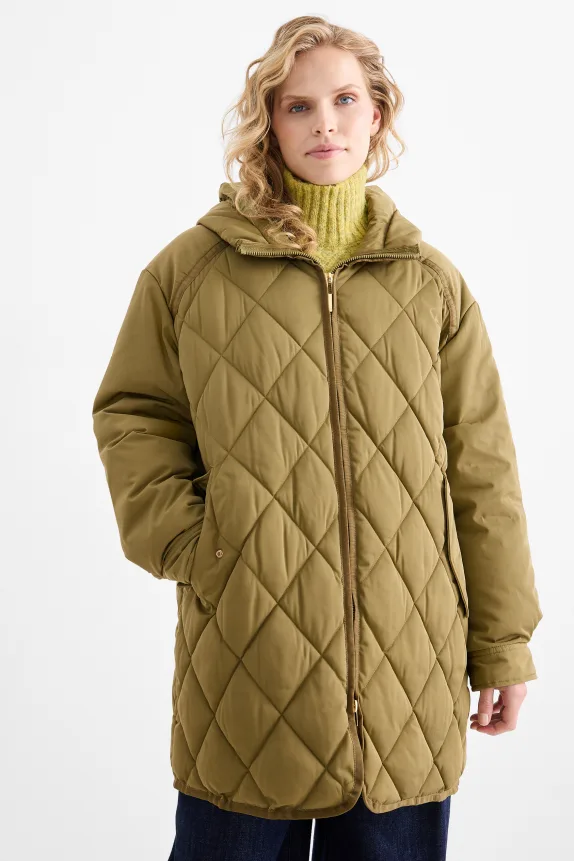 Quilted coat with hood - water-repellent green