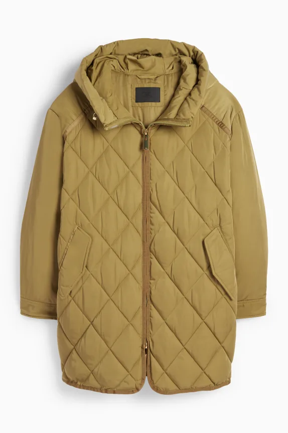 Quilted coat with hood - water-repellent green