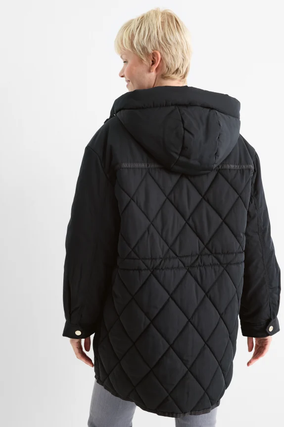 Quilted coat with hood - water-repellent black