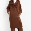 Faux shearling coat - faux leather brown