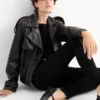 Cropped trench coat - faux leather black