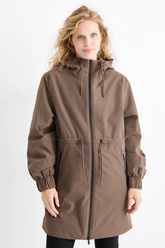 Raincoat with hood - lined - waterproof brown