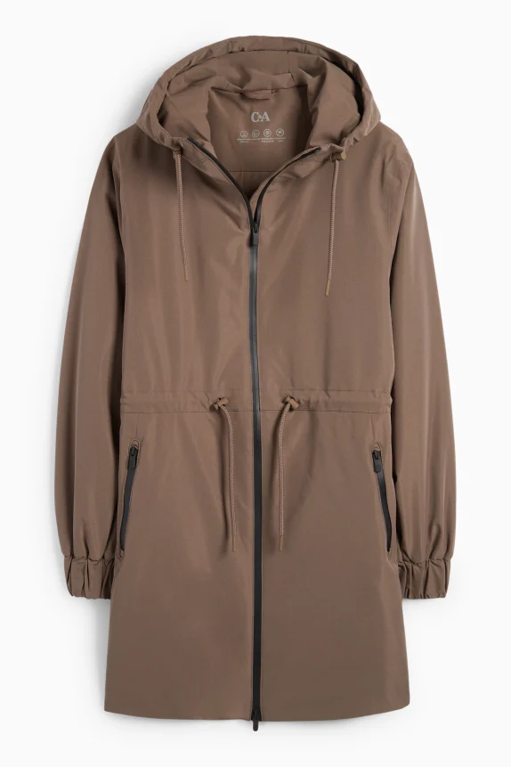 Raincoat with hood - lined - waterproof brown