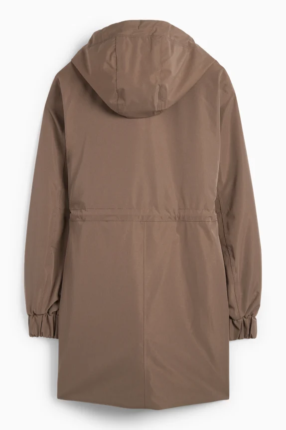 Raincoat with hood - lined - waterproof brown