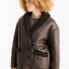 Faux shearling jacket - faux leather dark brown