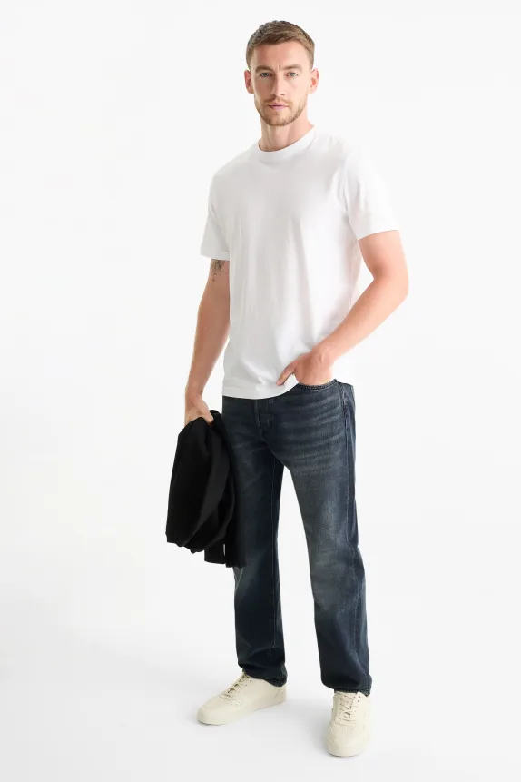 Regular jeansÂ with button fly denim-dark blue