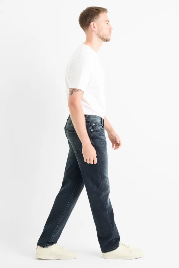 Regular jeansÂ with button fly denim-dark blue